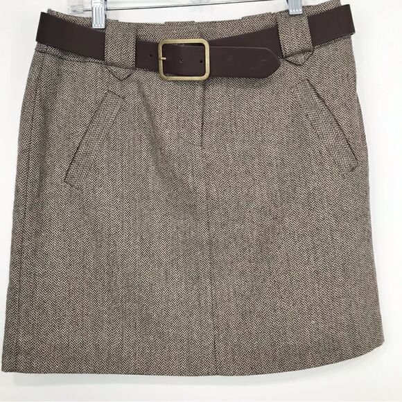 Fenn Wright Mason Brown Tweed Belted Mini Skirt - Picture 1 of 15